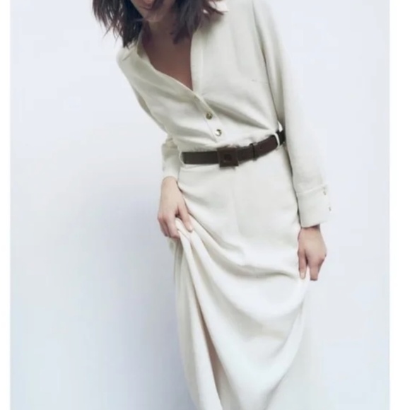 NEW Zara Ecru waisted midi dress, XS,  GD1193 - Picture 2 of 8